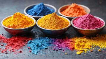 Colorful holi powder in bowls photo