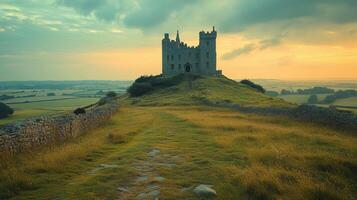 A large castle sitting on top of a hill photo