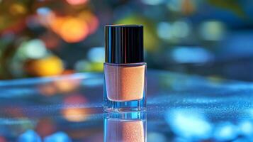 A bottle of nail polish sitting on a table photo