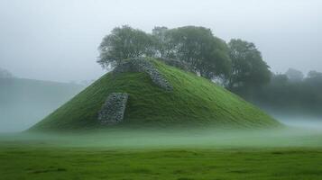 A large mound of grass in the middle of a field photo
