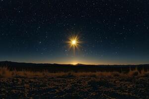 The star shines brightly in the night sky photo