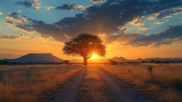 A tree in the middle of a field photo