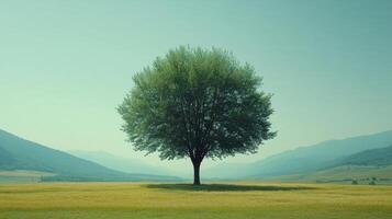 A lone tree stands in the middle of a field photo