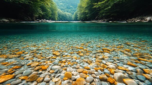 A river with rocks and water in the middle photo