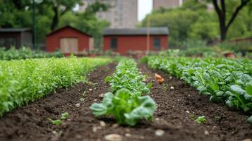 A vegetable garden with dirt and plants photo