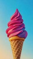 An ice cream cone with pink and yellow swirls photo