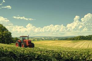A painting of a tractor in a field photo