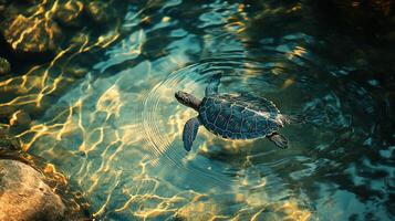 A turtle swimming in the water photo