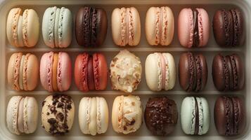 A tray of macarons in various colors photo