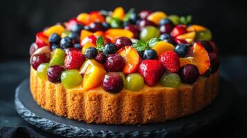 A cake with fresh fruit on top photo