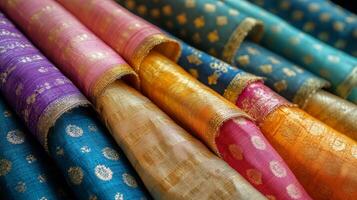 Colorful silk fabric on display photo