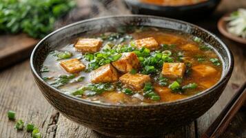 Chinese tofu soup with green onions photo