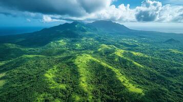 Aerial view of the tropical forest and mountains in the mauritius photo