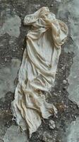 A white cloth is laying on the ground photo