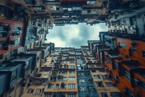 A view up at the top of a building photo