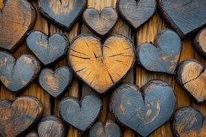 A group of wooden hearts arranged in a row photo
