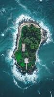 Aerial view of a small island in the middle of the ocean photo