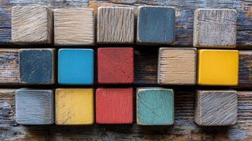 Colorful wooden blocks on a wooden table photo
