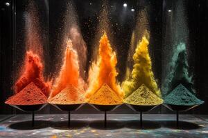 Colorful powder is being thrown into a bowl photo