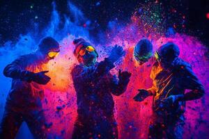 A group of people in colorful paint photo