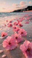 Pink flowers on the beach at sunset photo