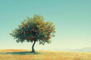 Vibrant apple tree full of ripe fruit in a sunny orchard during late summer photo