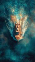 A boat is traveling through the ocean photo