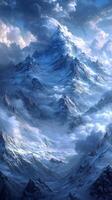 A mountain range with snow covered mountains photo