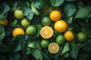 Citrus fruits and leaves photo