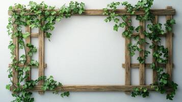 A wooden frame with vines growing on it photo