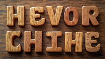 Unique wooden letters arranged creatively for educational or decorative purposes on a light background photo