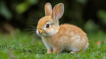 A small orange rabbit sitting on the grass photo