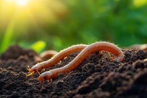 A pair of worms crawling on the ground photo