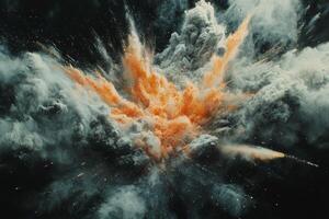 An explosion of orange smoke and dust photo