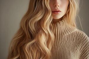 A woman with long, wavy hair photo