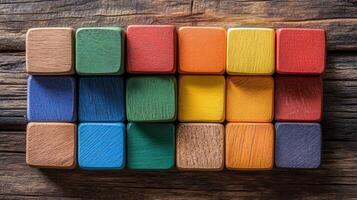 Colorful wooden blocks arranged in a square shape photo