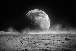 Moon in black and white, with a black background photo