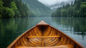 A boat is in the middle of a lake photo