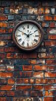 Old clock on brick wall photo