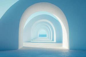 A white tunnel with arches and a blue sky photo