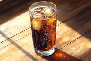 A glass of cola sitting on a table photo