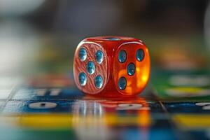 A red dice sitting on a board game photo