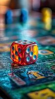 A board game with a red dice on top photo
