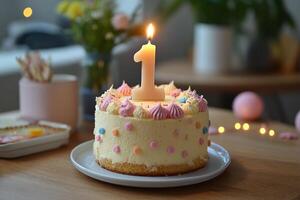 A birthday cake with a candle on top photo