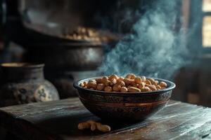 Peanuts in a bowl on a table photo