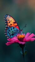 A butterfly is sitting on a pink flower photo