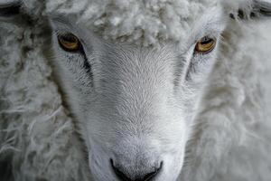 A close up of a sheep's face photo