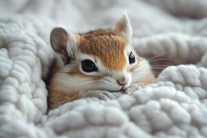 A small chipmunk hiding in a blanket photo
