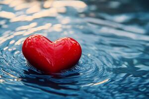 A red heart floating in water photo