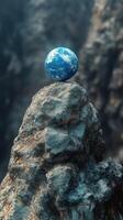 The earth is sitting on top of a rock photo